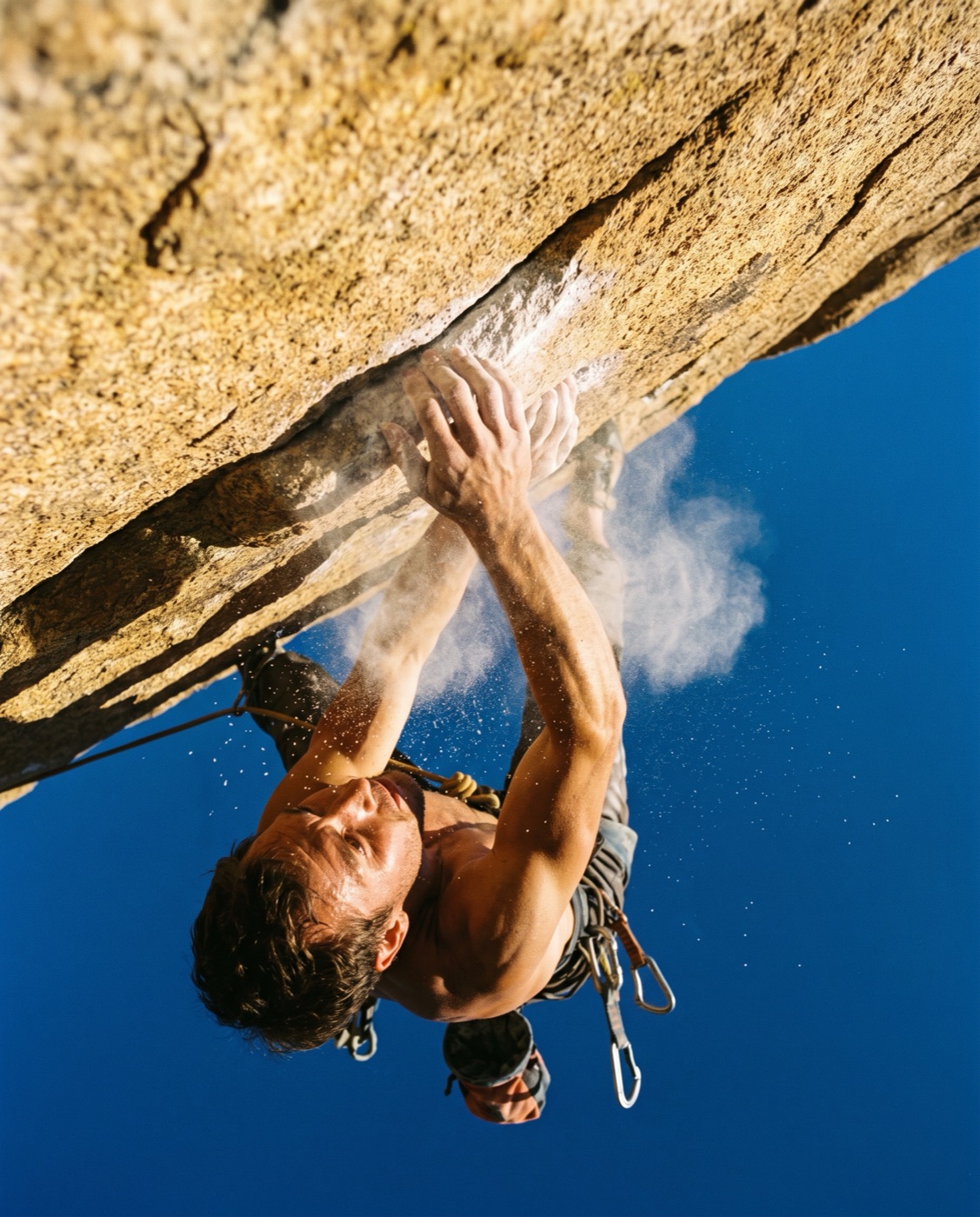 Climber on a sunlit granite wall